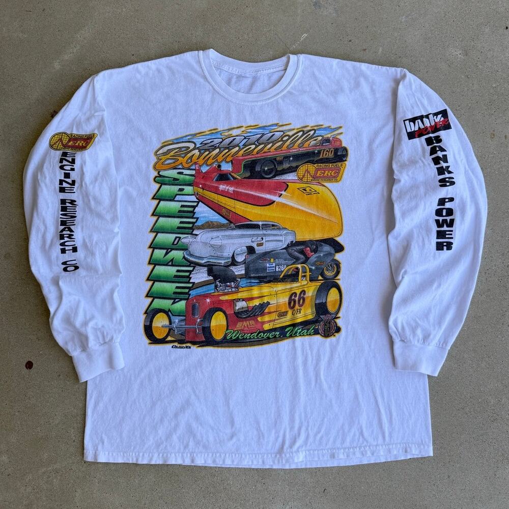 Speedweek Racing Fuels 2010 Bonneville Utah Vintage Style White Shirt Size XL